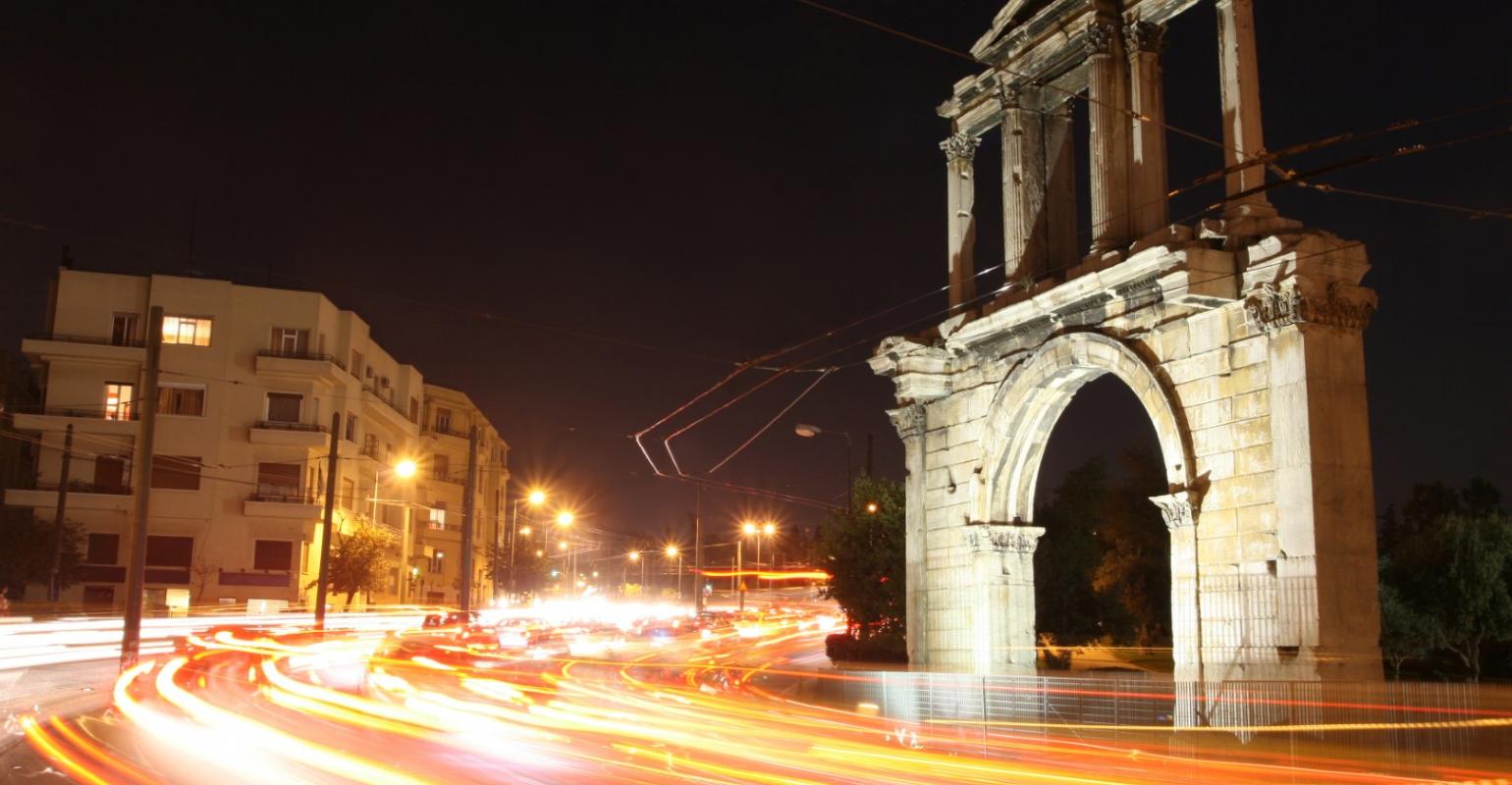 Greece, Athens. Arch of Hadrian at night